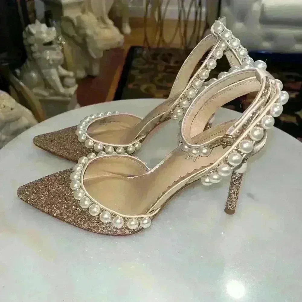 Antonio Melani x Nicola Bathie Bebe Ankle Strap Glitter Pearl Detail rose gold 6 - Picture 6 of 10